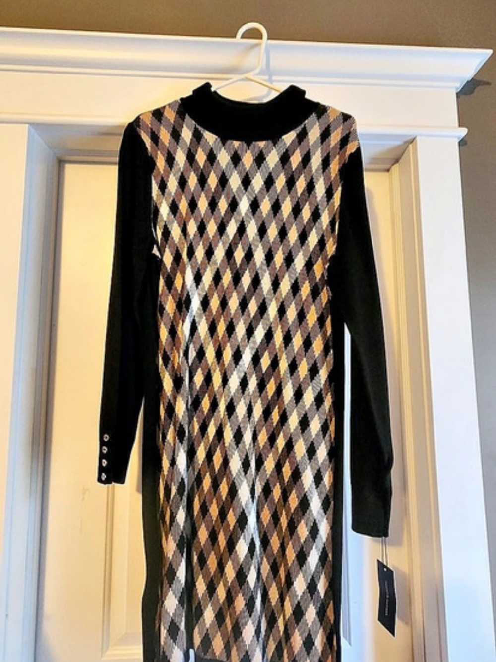 Tommy Hilfiger Geometric Midi Dress in Black & Brown XL NWT